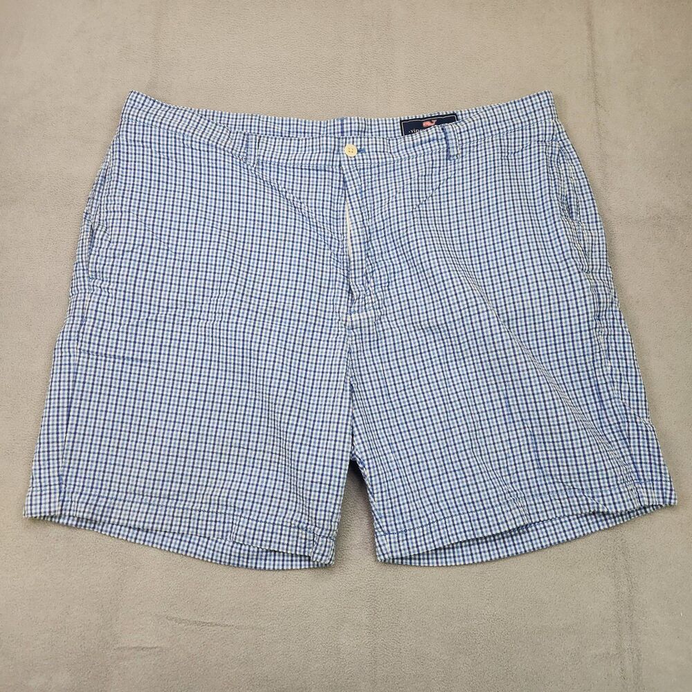 Vineyard Vines Seersucker Club Shorts Men 40 Blue Gingham Cotton Preppy Chino 7"